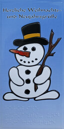 Vergrößerungsansicht: Schneemann mit Hut und Ast im Arm