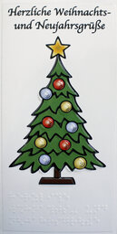 Vergrößerungsansicht: Weihnachtsbaum mit gelben Stern und bunten Kugeln