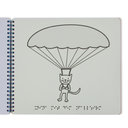 Vergrößerungsansicht: aufgeschlagenen Buchseite, Motiv Katze mit Fallschirm