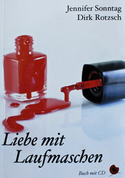 Coverbild: offene Nagellack-Flasche, Pinsel mit austropfendem roten Nagellack