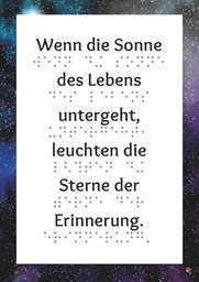 Grußkarte mit Text in Braille- und Großschrift