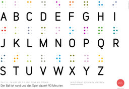 Das Plakat zeigt das Alphabet in Brailleschrift, der Schrift, mit deren Hilfe blinde Menschen lesen und schreiben