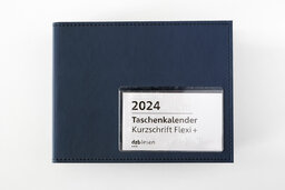 Vorderseite Ringordner Kurzschrift-Taschenkalender aus blauem Kunstleder