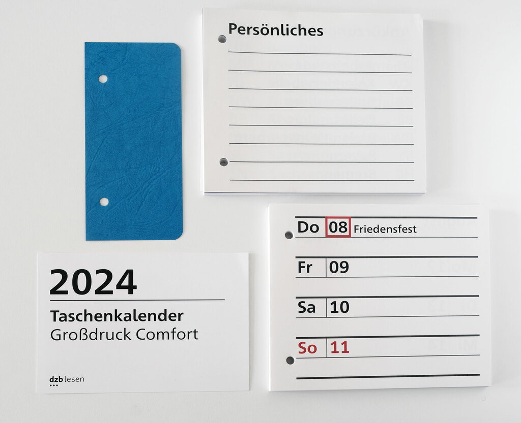 Kalendarium Großdruck Taschenkalender mit Wochenansicht, Lesezeichen und Notizblättern
