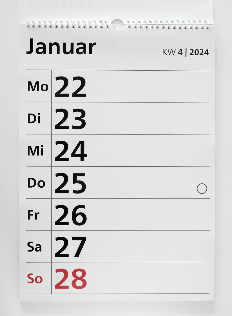 Januar Wochenübersicht Wandkalender A3 in Großdruck