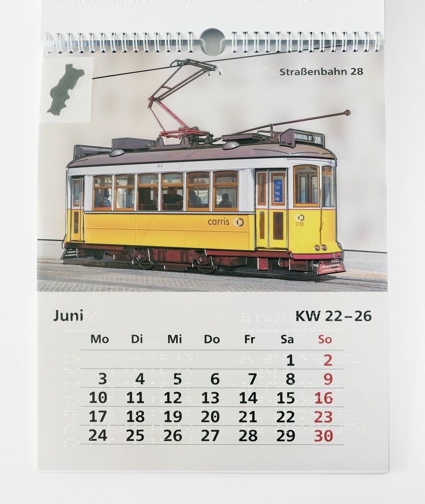 Kalenderblatt Juni mit gelber Lissaboner Straßenbahn
