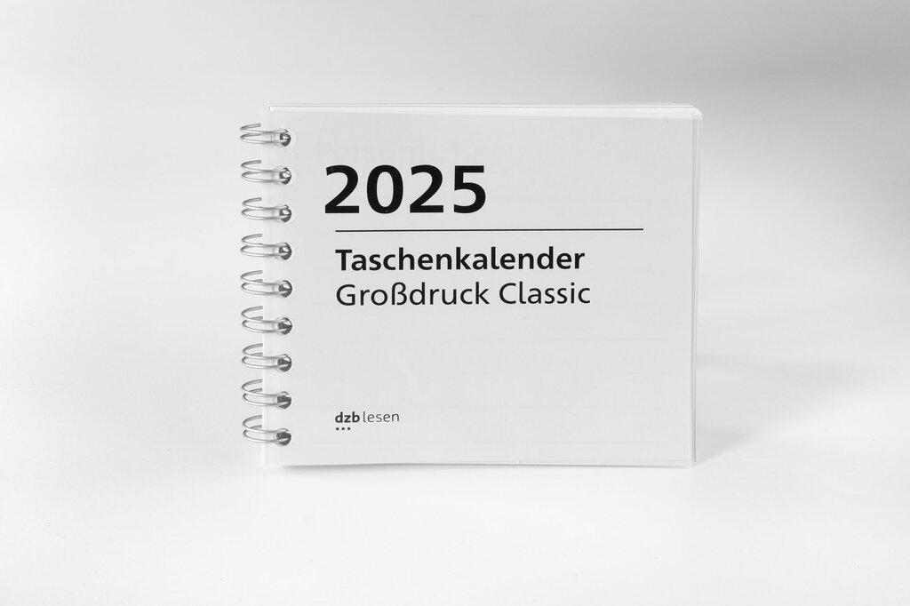 Vorderseite Taschenkalender 2025 in Großdruck mit Spiralbindung