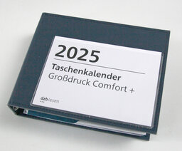 Vergrößerungsansicht: Taschenkalender in Großdruck mit Ringbuch aus blauem Kunstleder