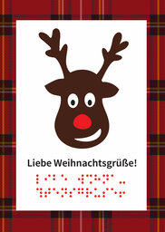 Grußkarte »Liebe Weihnachtsgrüße« mit tastbarem Elchgesicht, Text in Großdruck und Brailleschrift