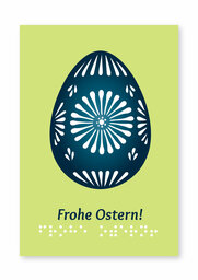 Grußkarte »Frohe Ostern« mit tastbarem Sobischem Osterei, Text in Großdruck und Brailleschrift
