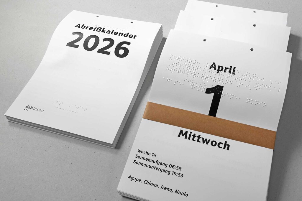 Kalendarium Abreißkalender 2026 in Großdruck und Punktschrift