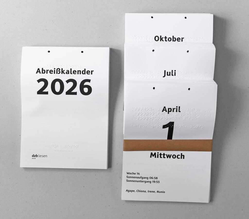 Kalendarium Abreißkalender 2026 in Großdruck und Punktschrift