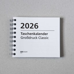 Vorderseite Taschenkalender 2026 in Großdruck mit Spiralbindung