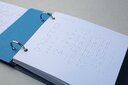 Vergrößerungsansicht: Aufgeschlagener Ringordner mit Kalendarium in Brailleschrift