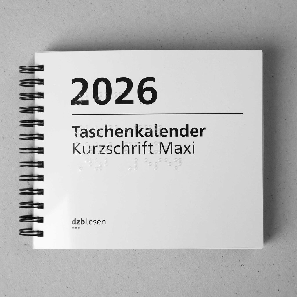 Vorderseite Taschenkalender 2026 in Kurzschrift mit Ringbindung