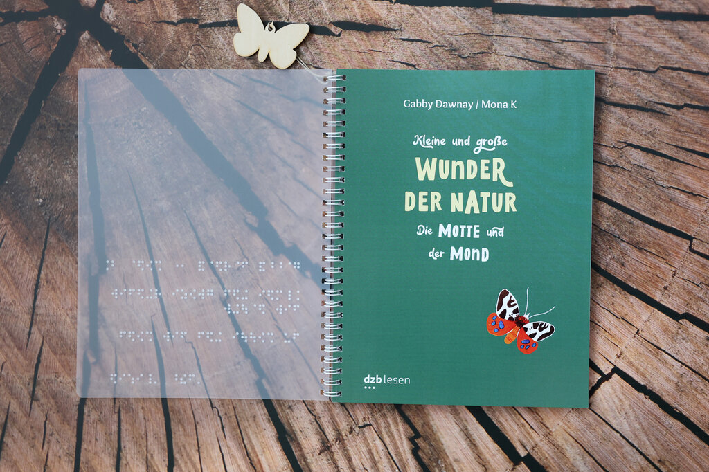 Aufgeklapptes Ringbuch mit farbigem Buchcover und Schutzcover aus Kunststoff.