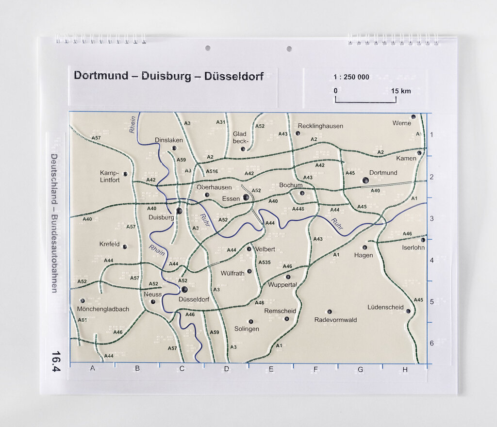 Taktil gestaltete Reliefkarte der bundesdeutschen Autobahnen