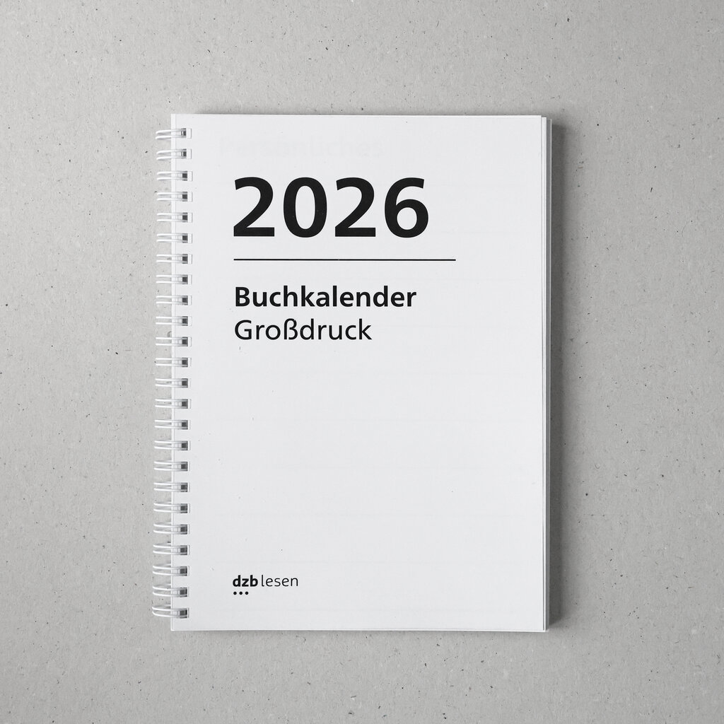 Vorderansicht Taschenkalender in großer Schrift im Hochformat und mit Spiralbindung