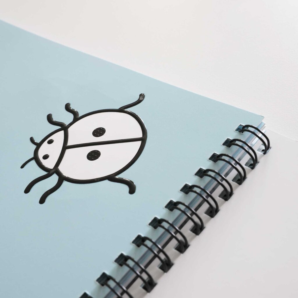 Detailaufnahme von einem taktilen Marienkäfer, kontrastreich gedruckt in fühlbaren Lackkonturen.