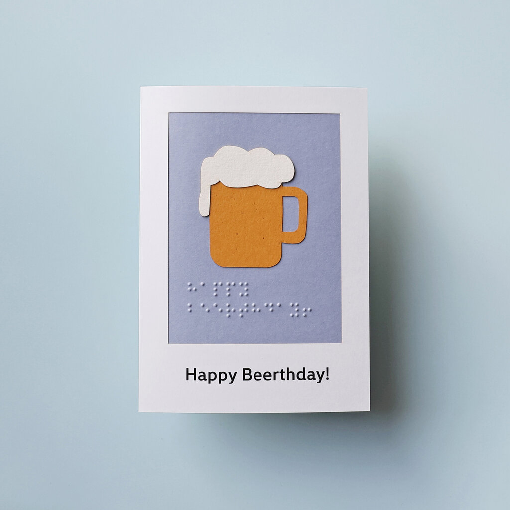 Taktile Geburtstagskarte mit Bierkrug und Schriftzug Happy Beerthday