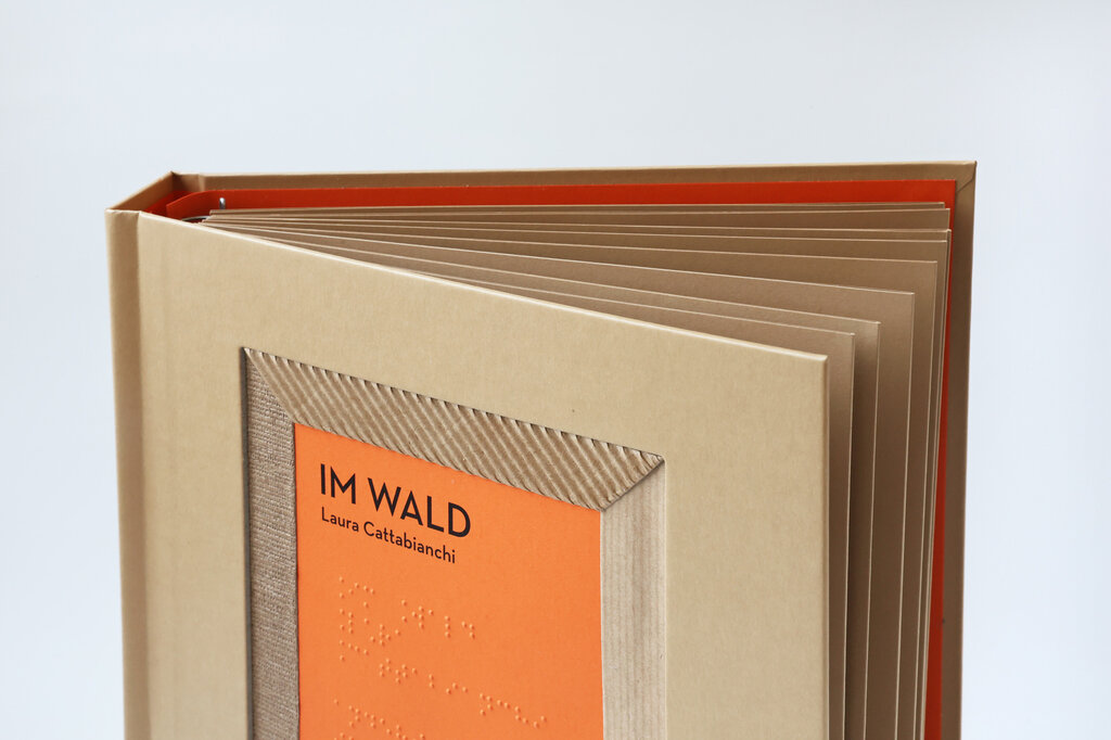 Detailansicht des Buchcovers von schräg oben mit aufgefächerten Buchseiten.